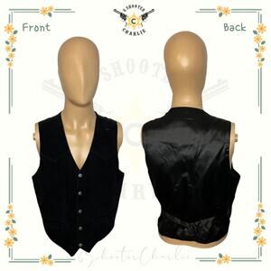 VTG MODAL of NEW YORK Black Leather Cut to Fit Dress Vest Snap Buttons Medium